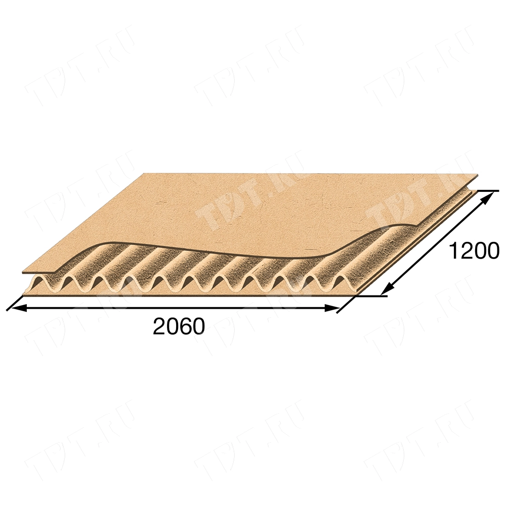Лист гофрокартона Т21, 1200*2060 мм, волна по стороне 1200 мм