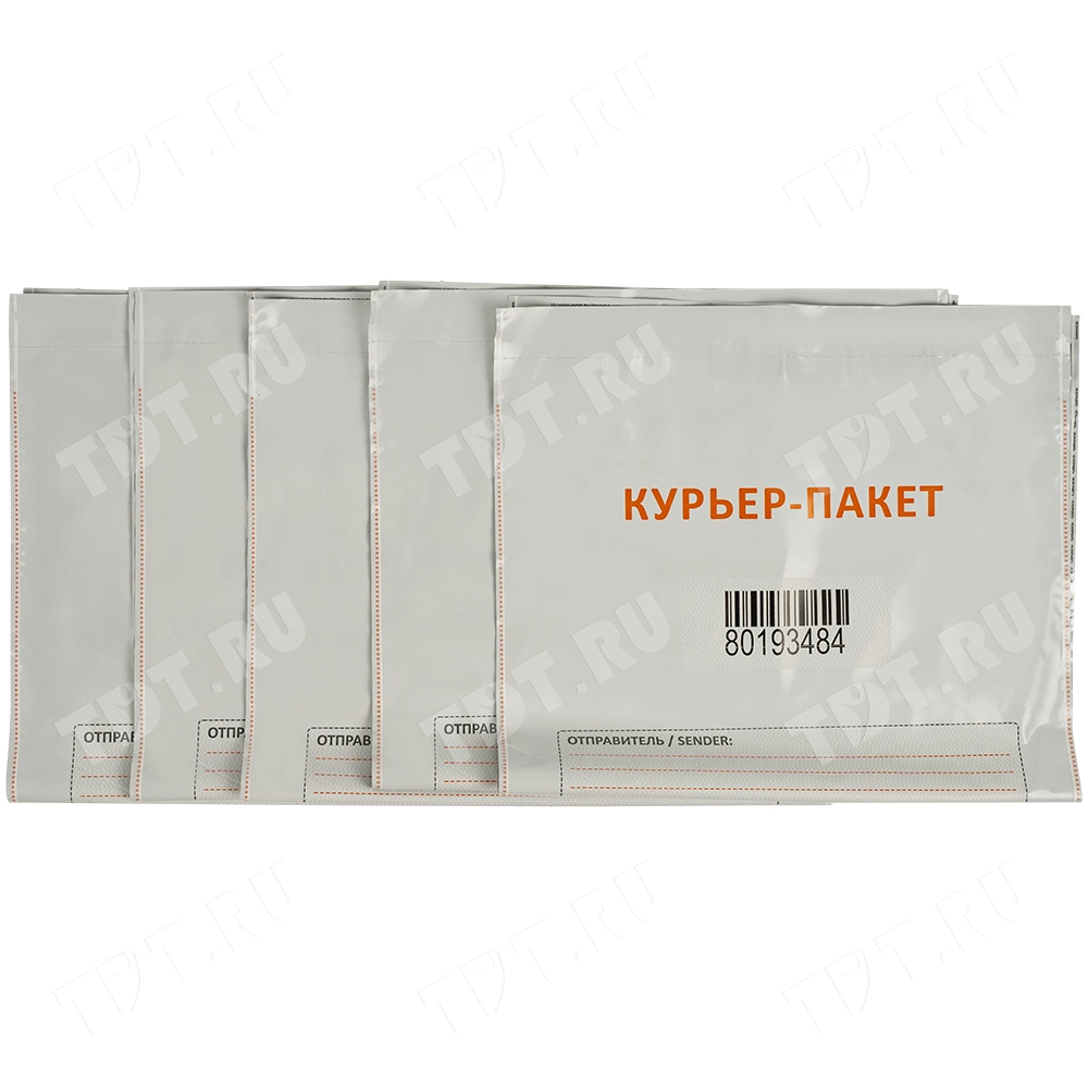 Курьер-пакет белый с печатью, с карманом, 328*510+50 мм, 60 мкм, 1 шт.