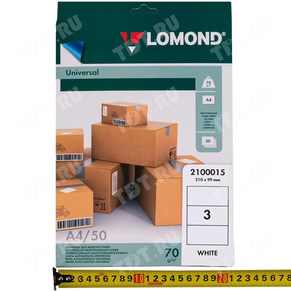 Белая самоклеящаяся бумага Lomond, 50 листов, А4, 3 этикетки, 210*99 мм