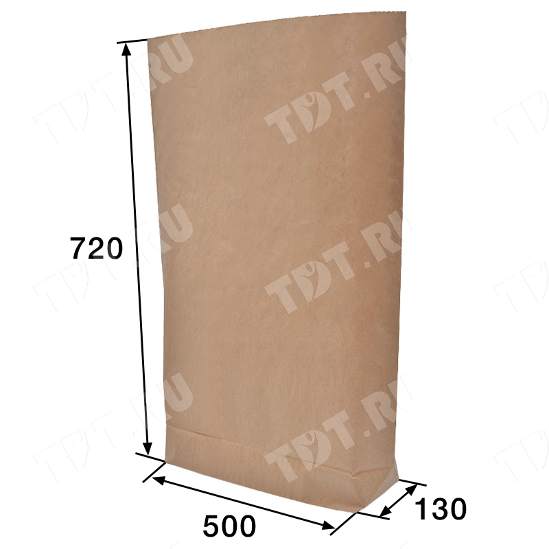 Крафт мешок трехслойный без ручек, 70 г/м², 50*13*72 см