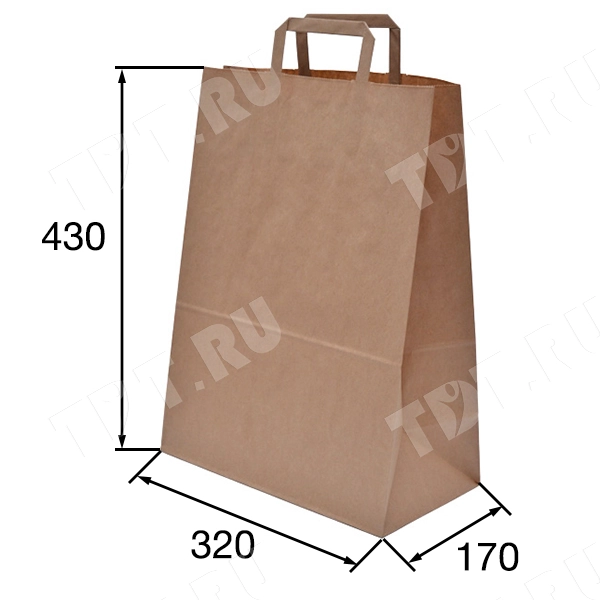Крафт пакет с плоской ручкой, 70 г/м², 32*17*43 см