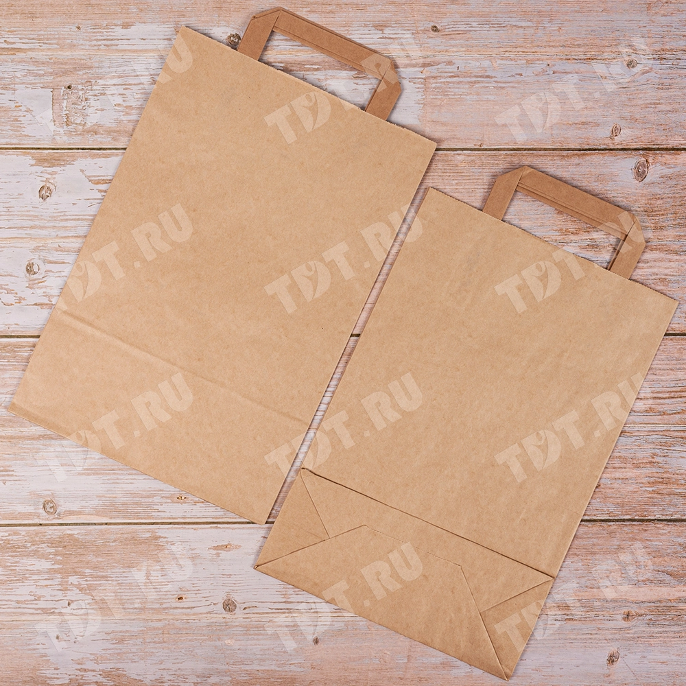 Крафт пакет с плоской ручкой, 70 г/м², 22*9*33 см