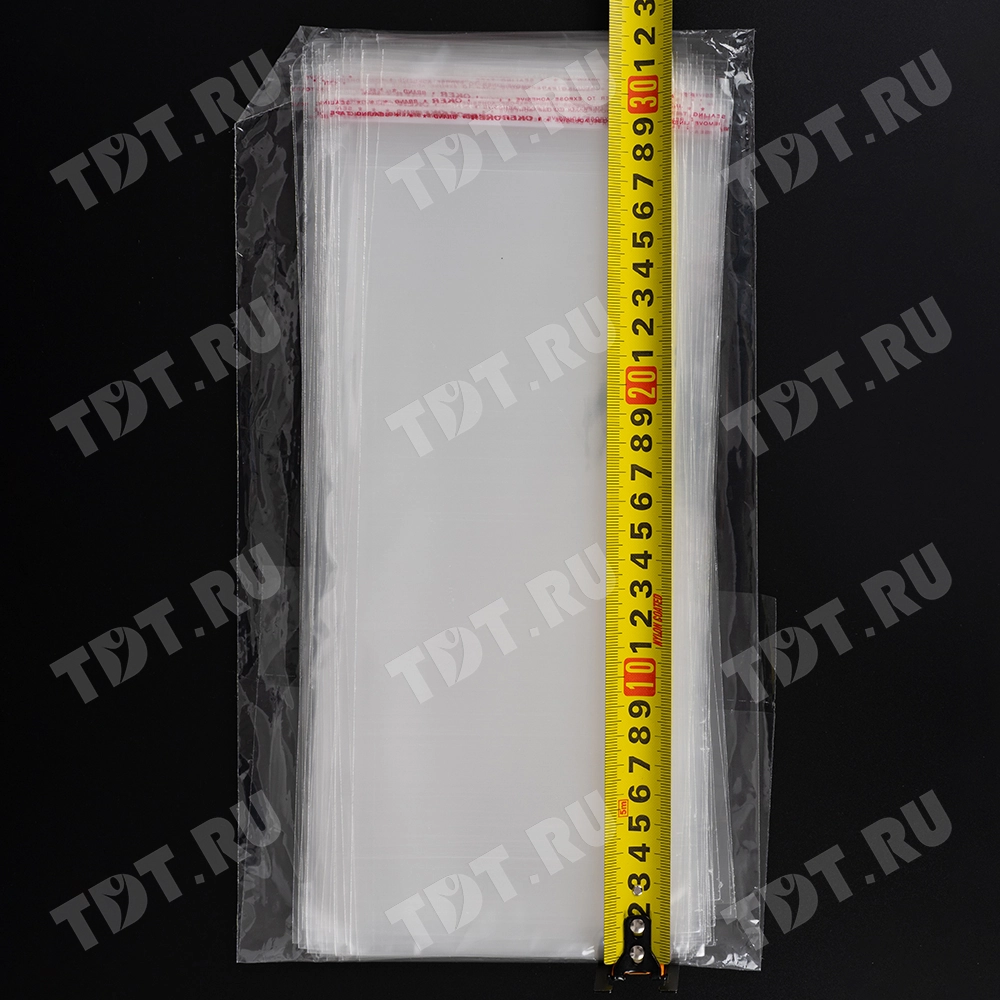 Прозрачный БОПП пакет с клеевым клапаном, 27*12 см, 100 шт.