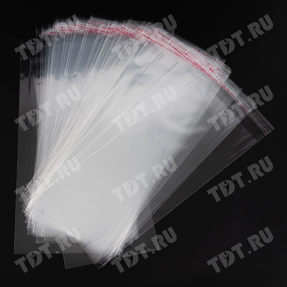 Прозрачный БОПП пакет с клеевым клапаном, 27*12 см, 100 шт.