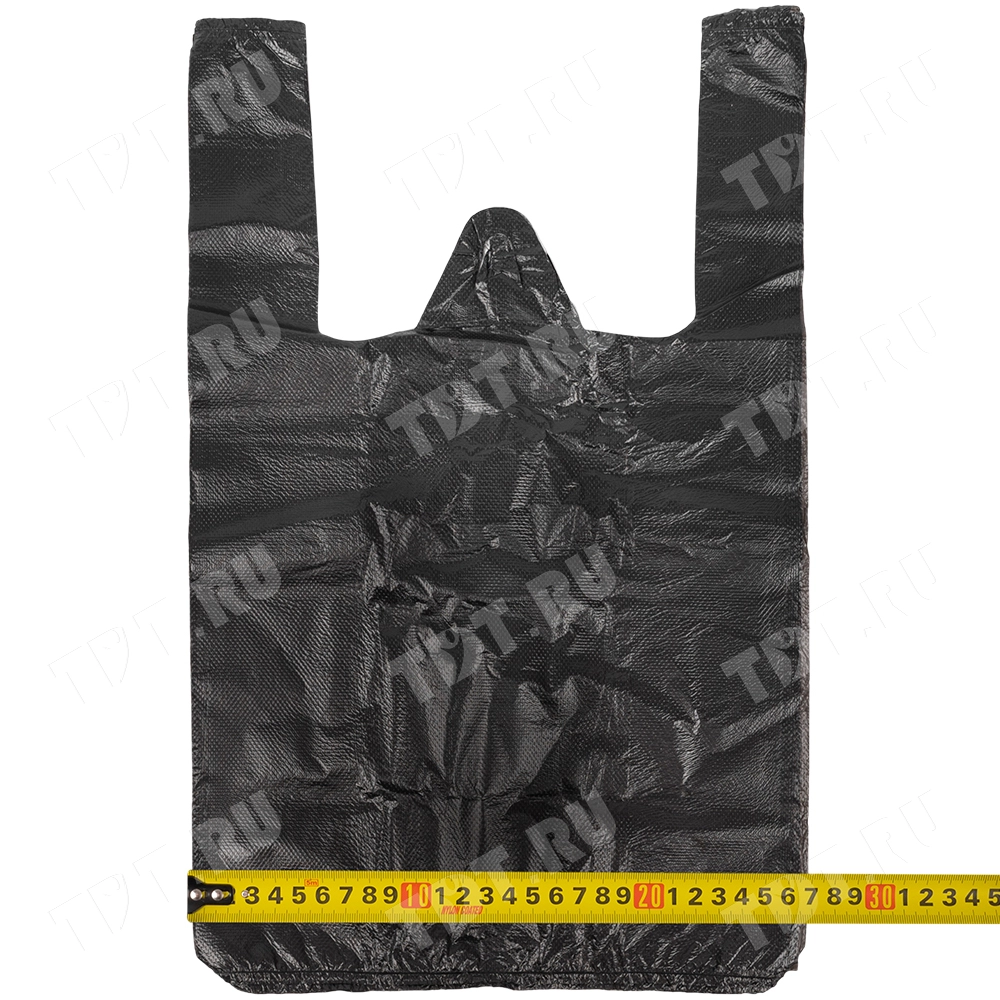 Черный пакет майка ПНД, 25+12*45см, 9 мкм, 100шт.