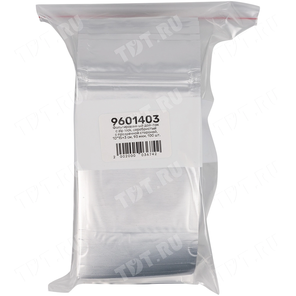 Фольгированный дой-пак с zip lock, серебристый с прозрачной стороной, 10*15+3 см, 93 мкм, 100 шт.
