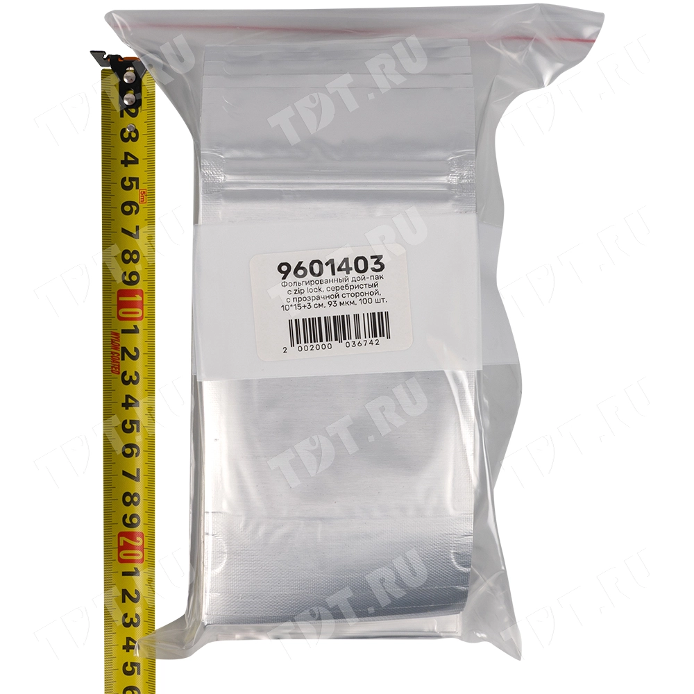Фольгированный дой-пак с zip lock, серебристый с прозрачной стороной, 10*15+3 см, 93 мкм, 100 шт.