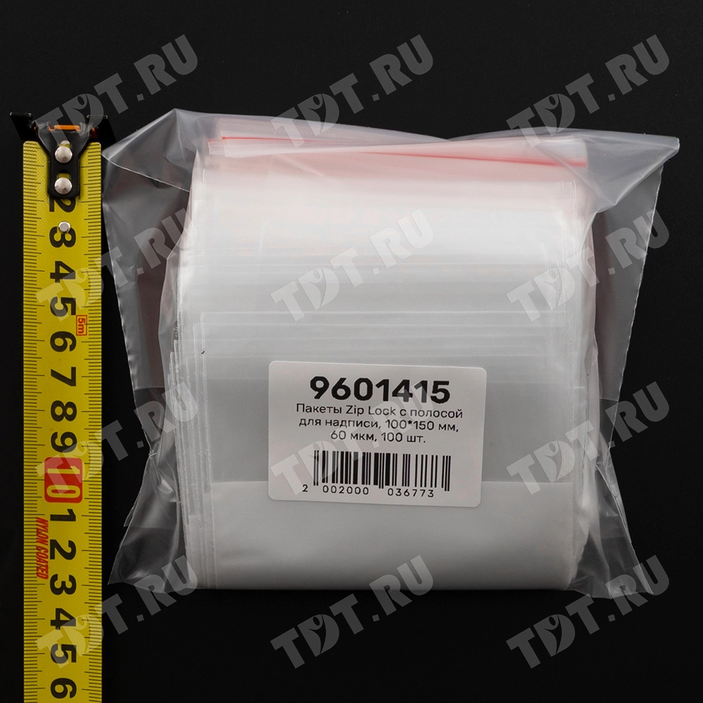 Пакет Zip Lock с полосой для надписи, прозрачный, 100*150 мм, 60 мкм, 100 шт.