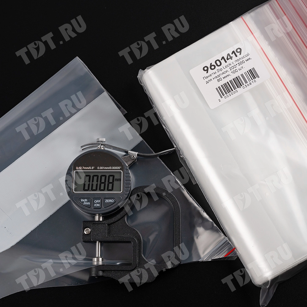 Пакет Zip Lock с полосой для надписи, прозрачный, 200*300 мм, 80 мкм, 100 шт.