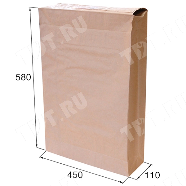 Закрытый крафт мешок трехслойный, 70 г/м², 45*11*58 см