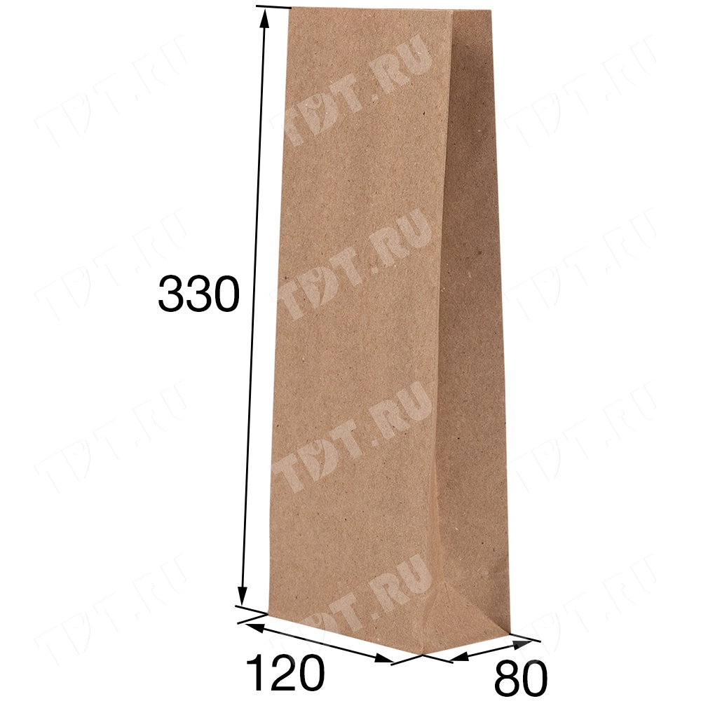Крафт пакет без ручек, 70 г/м², 12*8*33 см