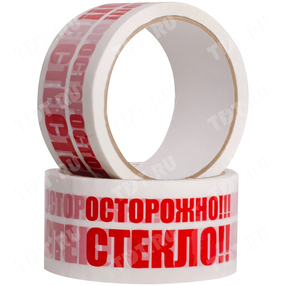 Клейкая лента с печатью «Осторожно стекло», белая, 48мм*66м*40мкм