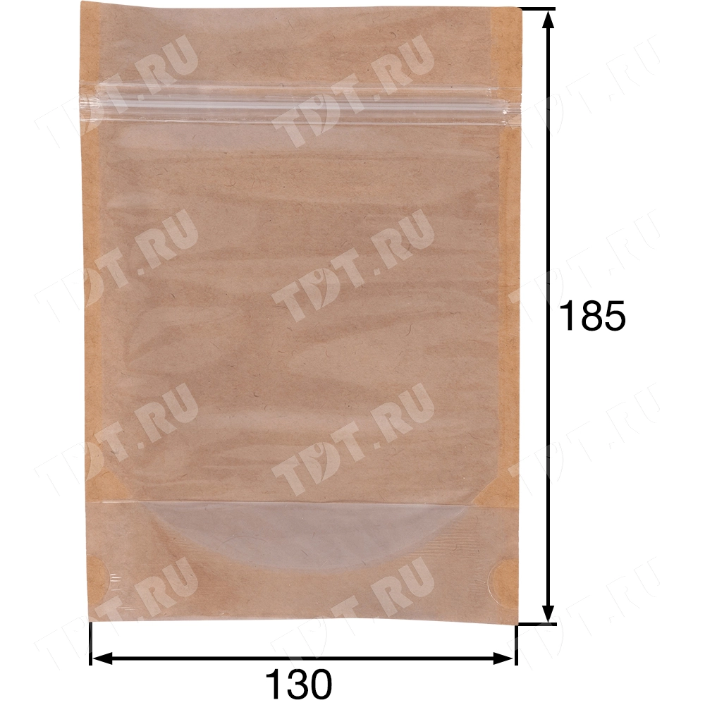 Крафт дой-пак с zip lock и окошком, 13*15+3.5 см, 100 шт.