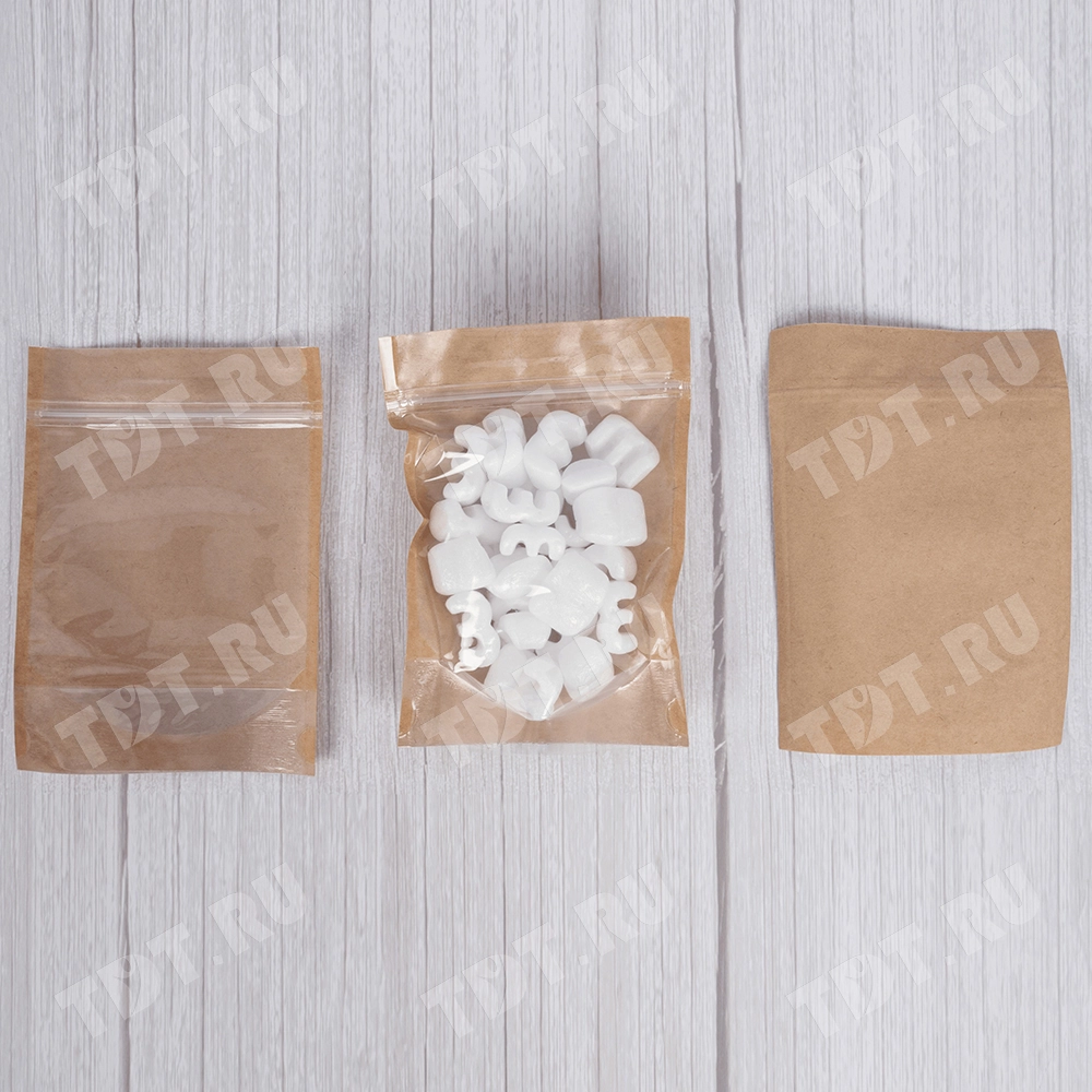 Крафт дой-пак с zip lock и окошком, 13*15+3.5 см, 100 шт.