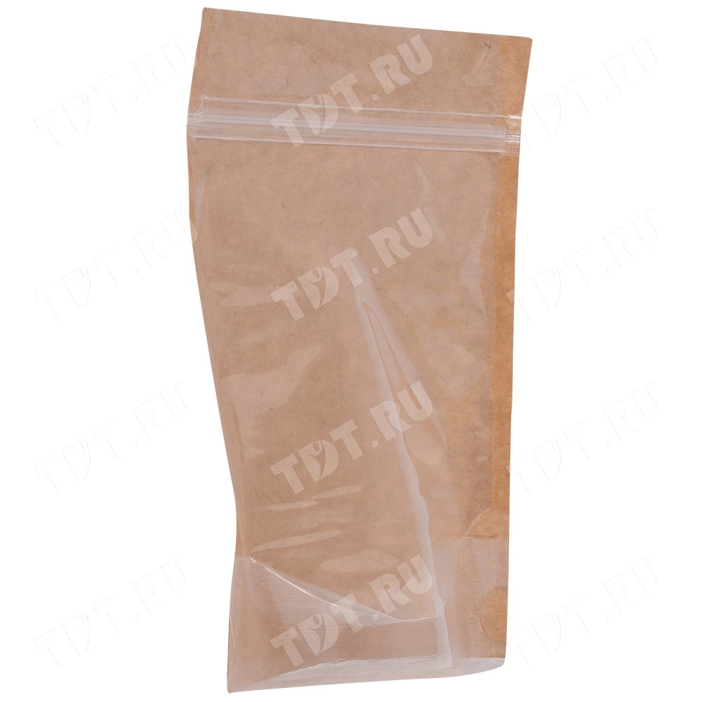 Крафт дой-пак с zip lock и окошком, 13*15+3.5 см, 100 шт.