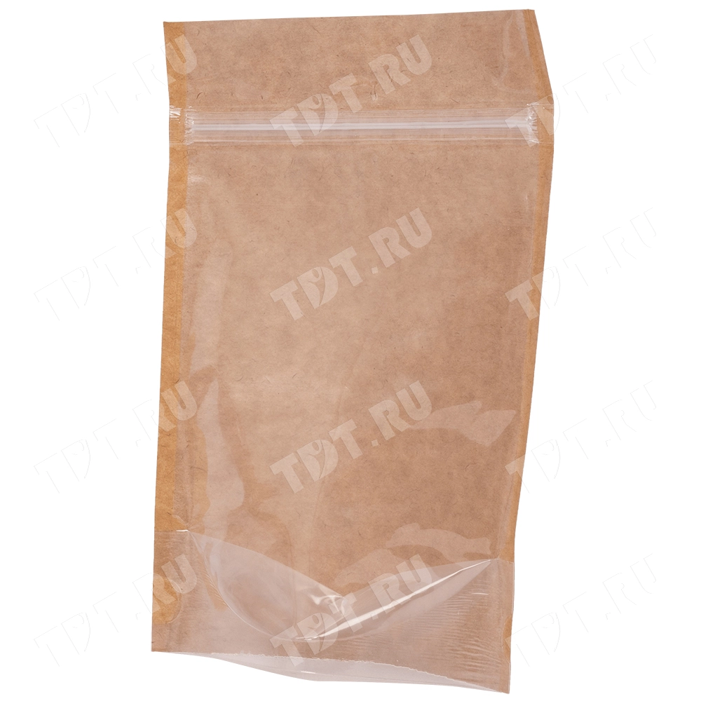 Крафт дой-пак с zip lock и окошком, 15*17+4 см, 100 шт.