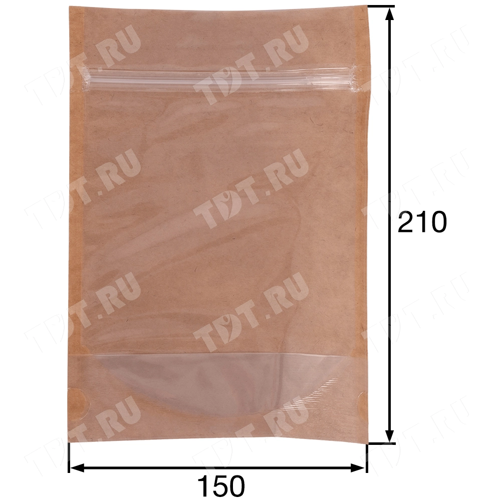 Крафт дой-пак с zip lock и окошком, 15*17+4 см, 100 шт.