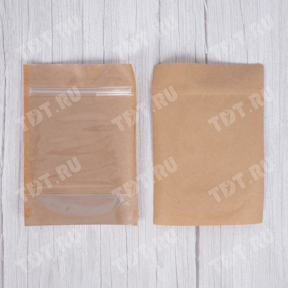 Крафт дой-пак с zip lock и окошком, 15*17+4 см, 100 шт.