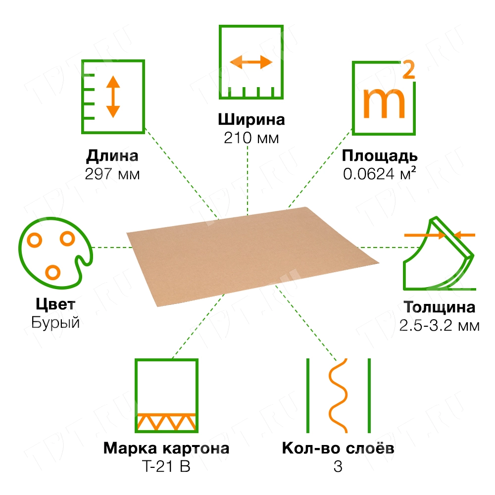 Мини-лист гофрокартона Т21, формат А4, 210*297 мм