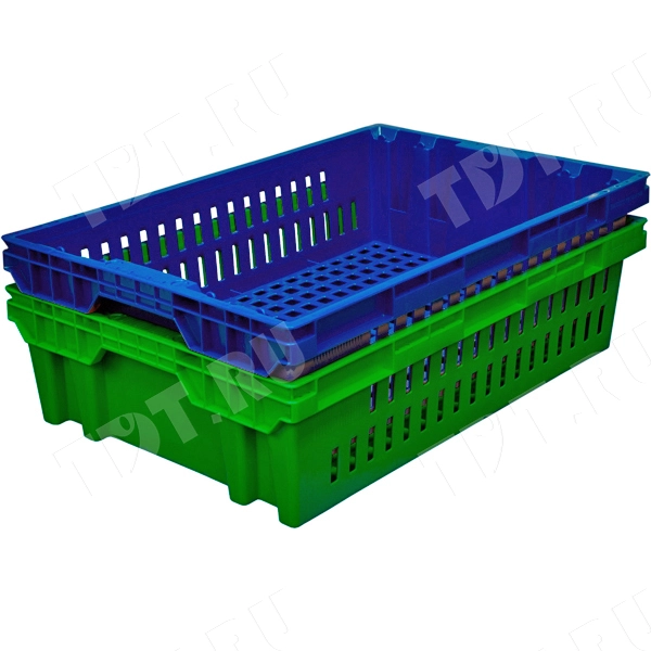 Хлебный ящик евролоток, конусный, перфорированный, синий, 600*400*152 мм                    