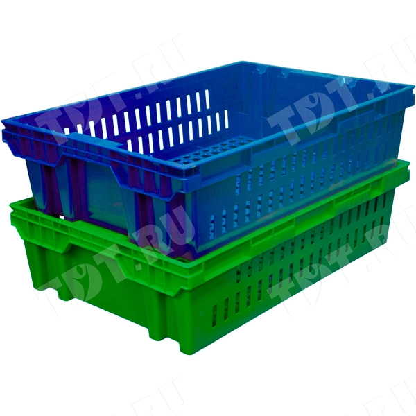 Хлебный ящик евролоток, конусный, перфорированный, синий, 600*400*152 мм                    