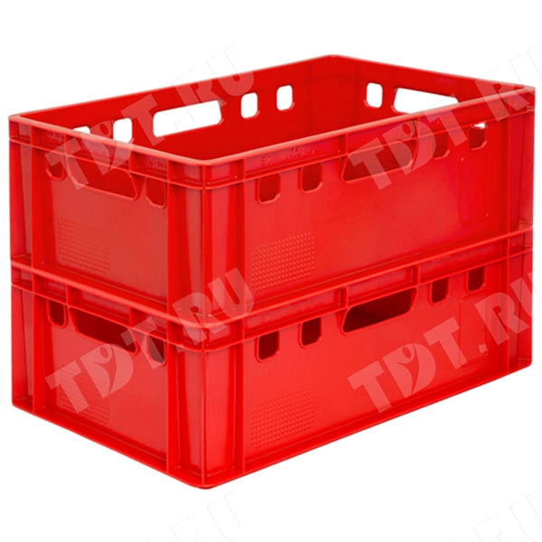 Мясной ящик Е2, красный, сплошной, 600*400*200 мм