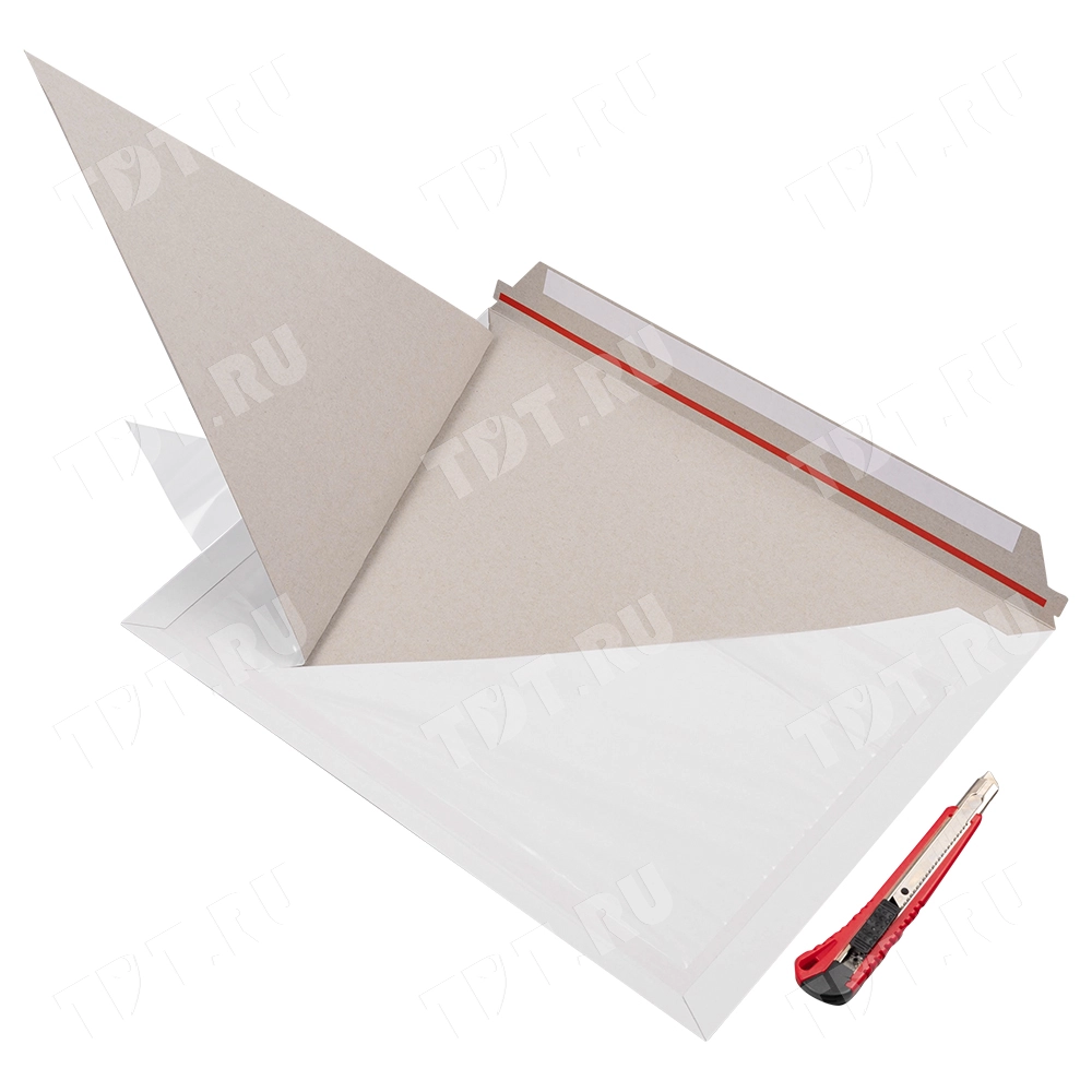 Картонный конверт с карманом для сопроводительных документов, 340*265+40 мм