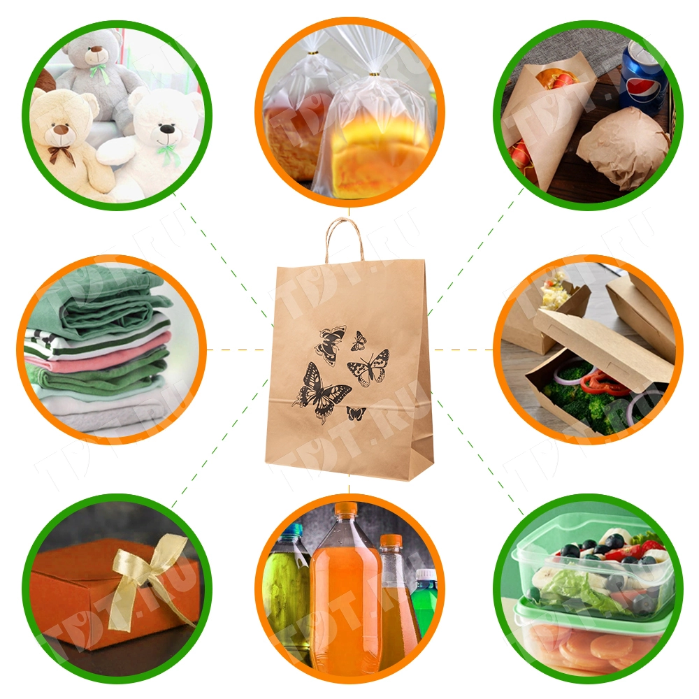 Крафт пакет с крученой ручкой «Бабочки», 80 г/м², 35*15*45 см