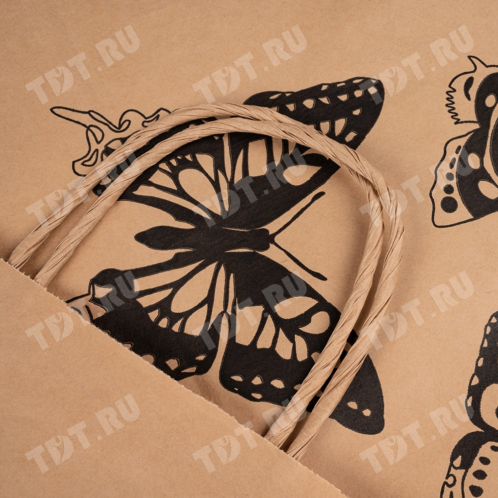 Крафт пакет с крученой ручкой «Бабочки», 80 г/м², 35*15*45 см