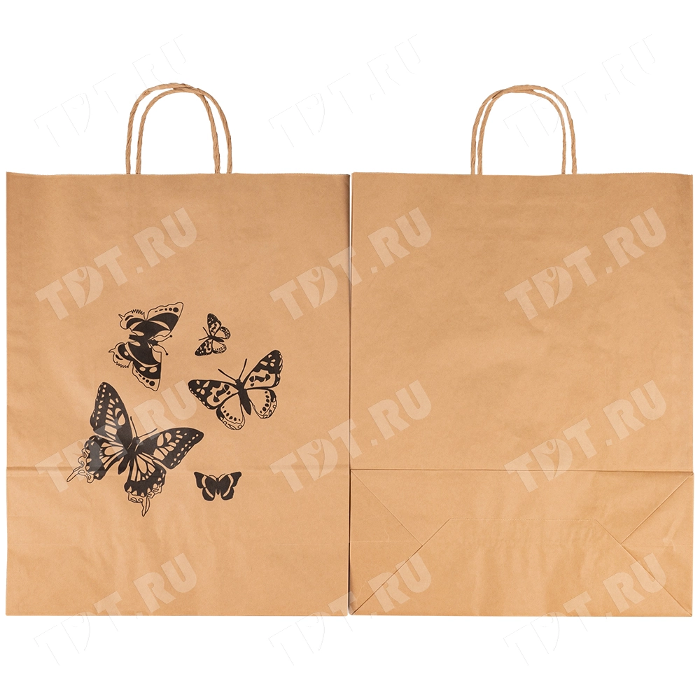 Крафт пакет с крученой ручкой «Бабочки», 80 г/м², 35*15*45 см