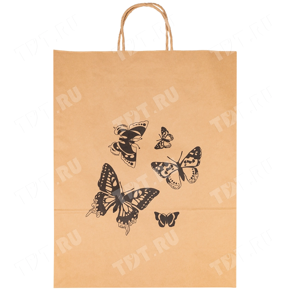 Крафт пакет с крученой ручкой «Бабочки», 80 г/м², 35*15*45 см