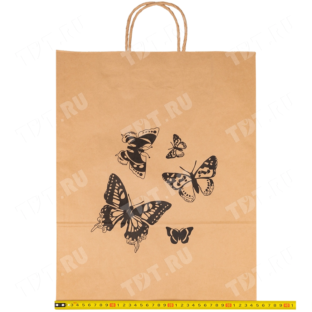 Крафт пакет с крученой ручкой «Бабочки», 80 г/м², 35*15*45 см