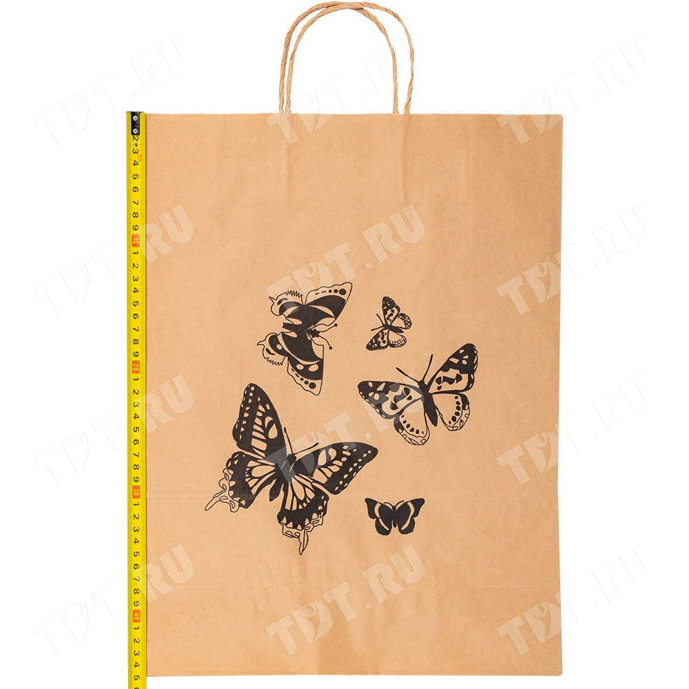 Крафт пакет с крученой ручкой «Бабочки», 80 г/м², 35*15*45 см