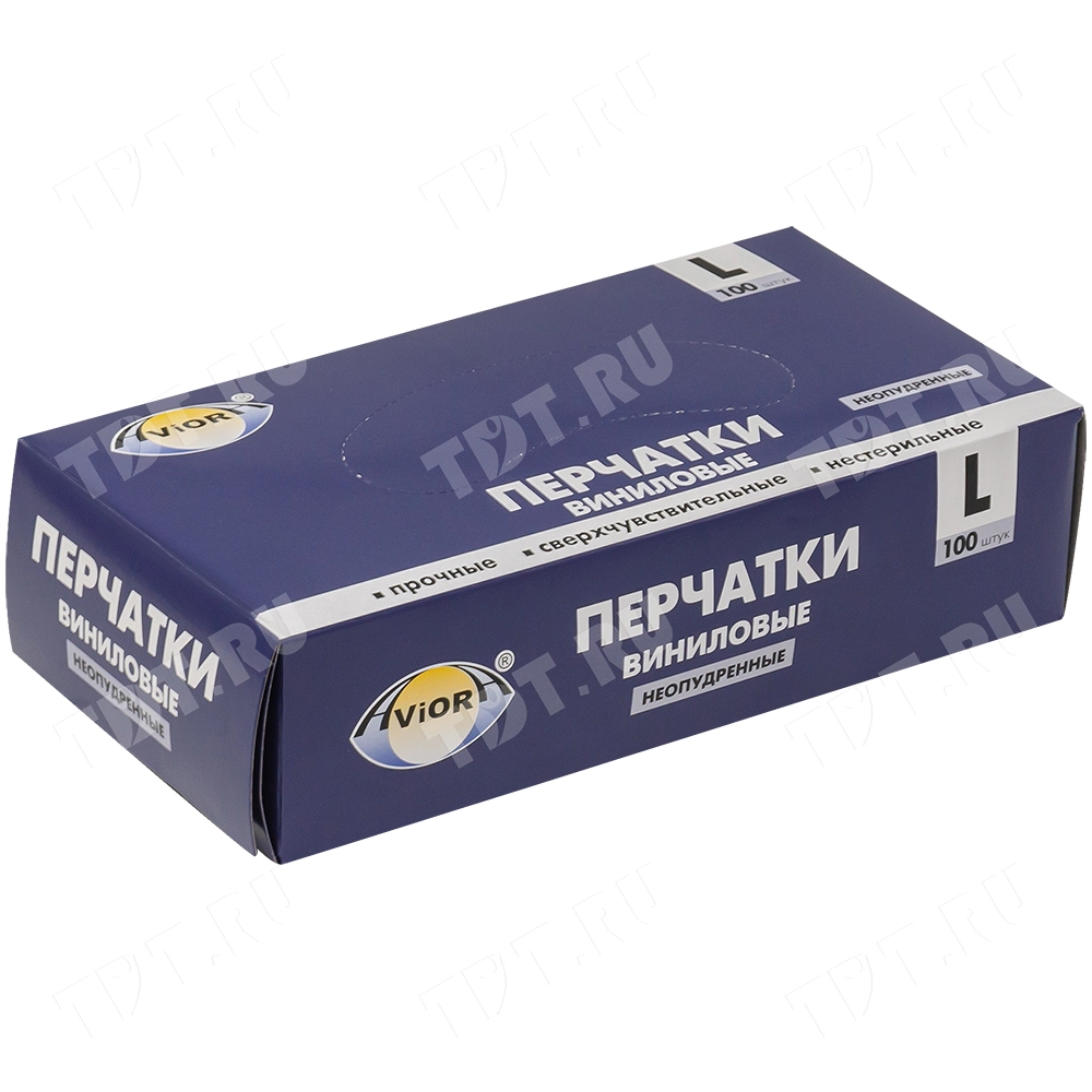 Перчатки виниловые Aviora, бело-прозрачные, размер L, 100 шт./уп.