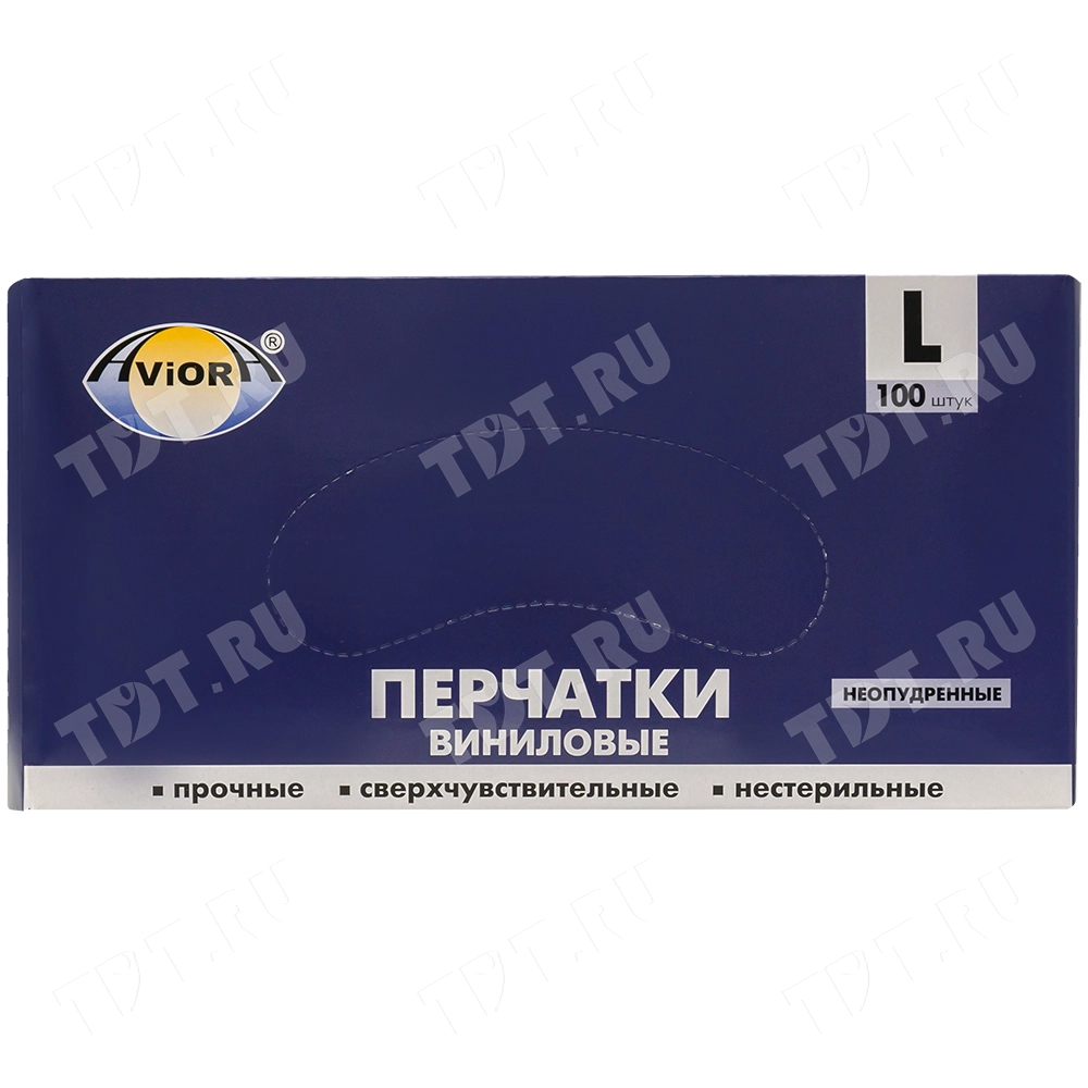 Перчатки виниловые Aviora, бело-прозрачные, размер L, 100 шт./уп.