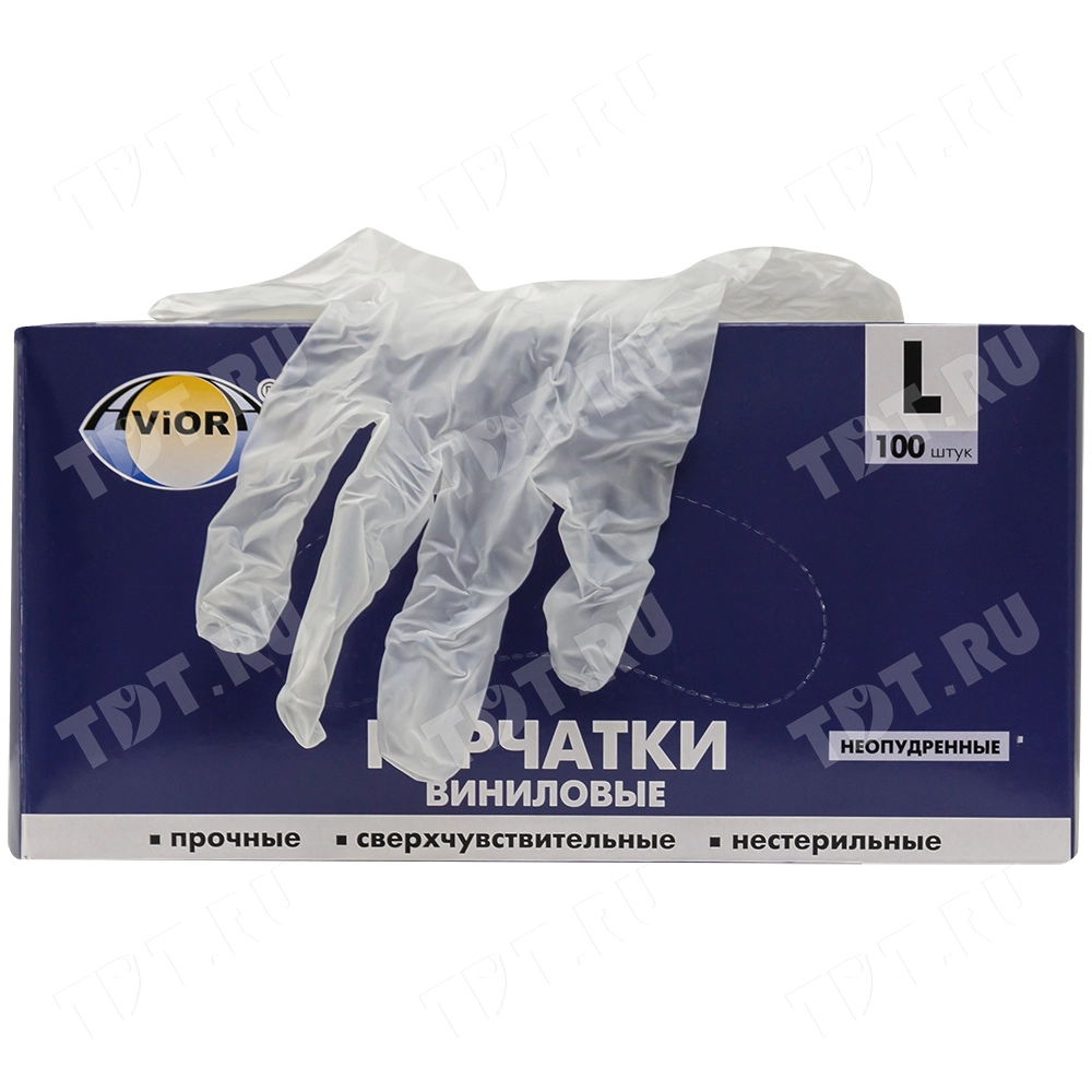 Перчатки виниловые Aviora, бело-прозрачные, размер L, 100 шт./уп.