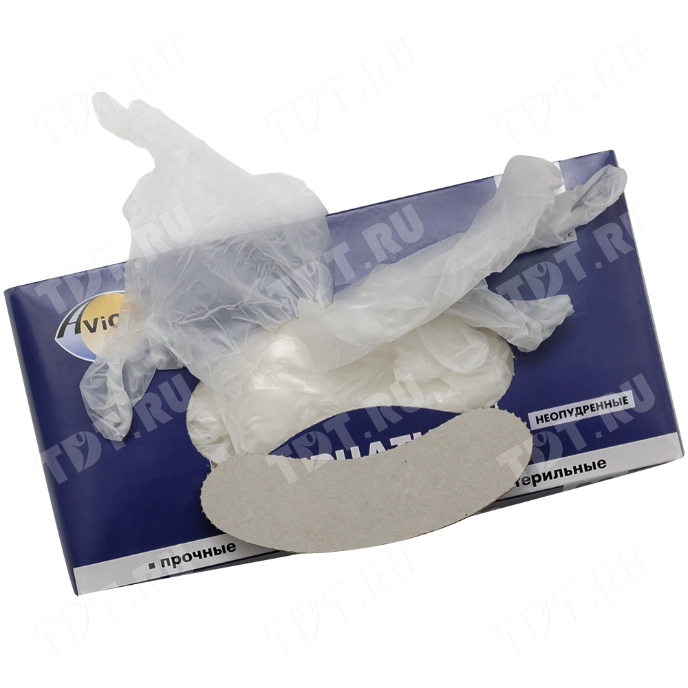 Перчатки виниловые Aviora, бело-прозрачные, размер L, 100 шт./уп.