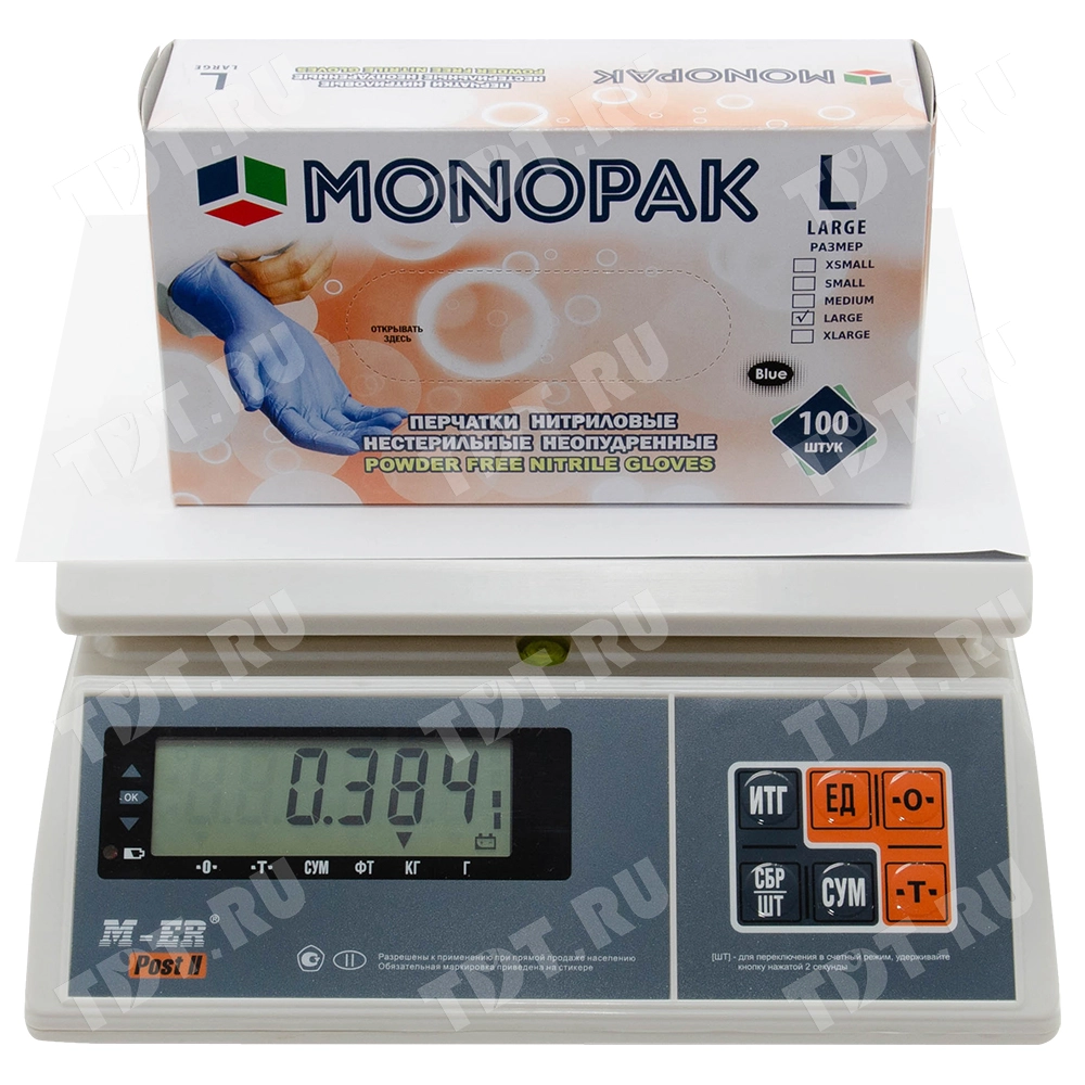 Перчатки нитриловые Monopak, голубые, размер L, 100 шт./уп.