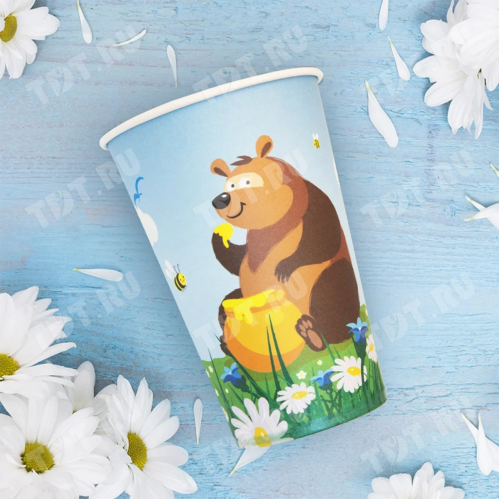 Стаканчики «Мишка», картонные, 330 мл, 15 шт.