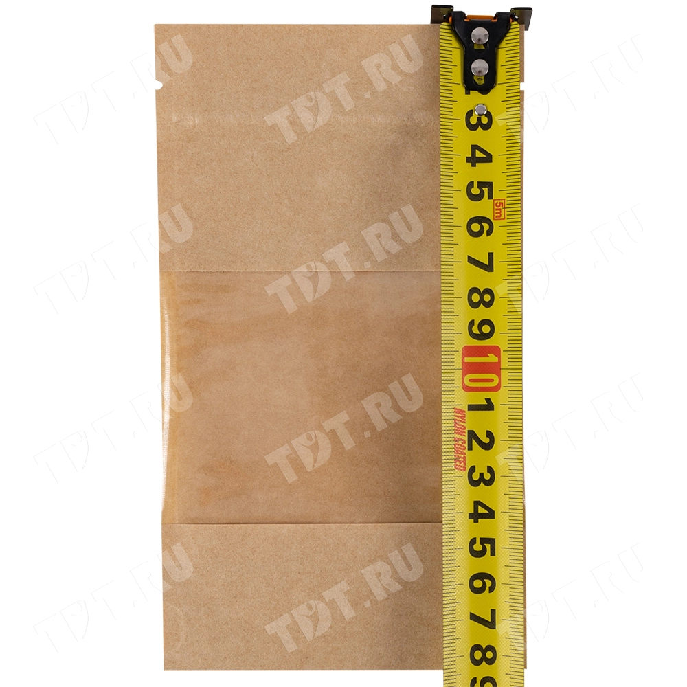 Крафт дой-пак с zip lock, прямоугольное окно 7-10 см, 10.5*3.5*18.5 см, 50 шт.