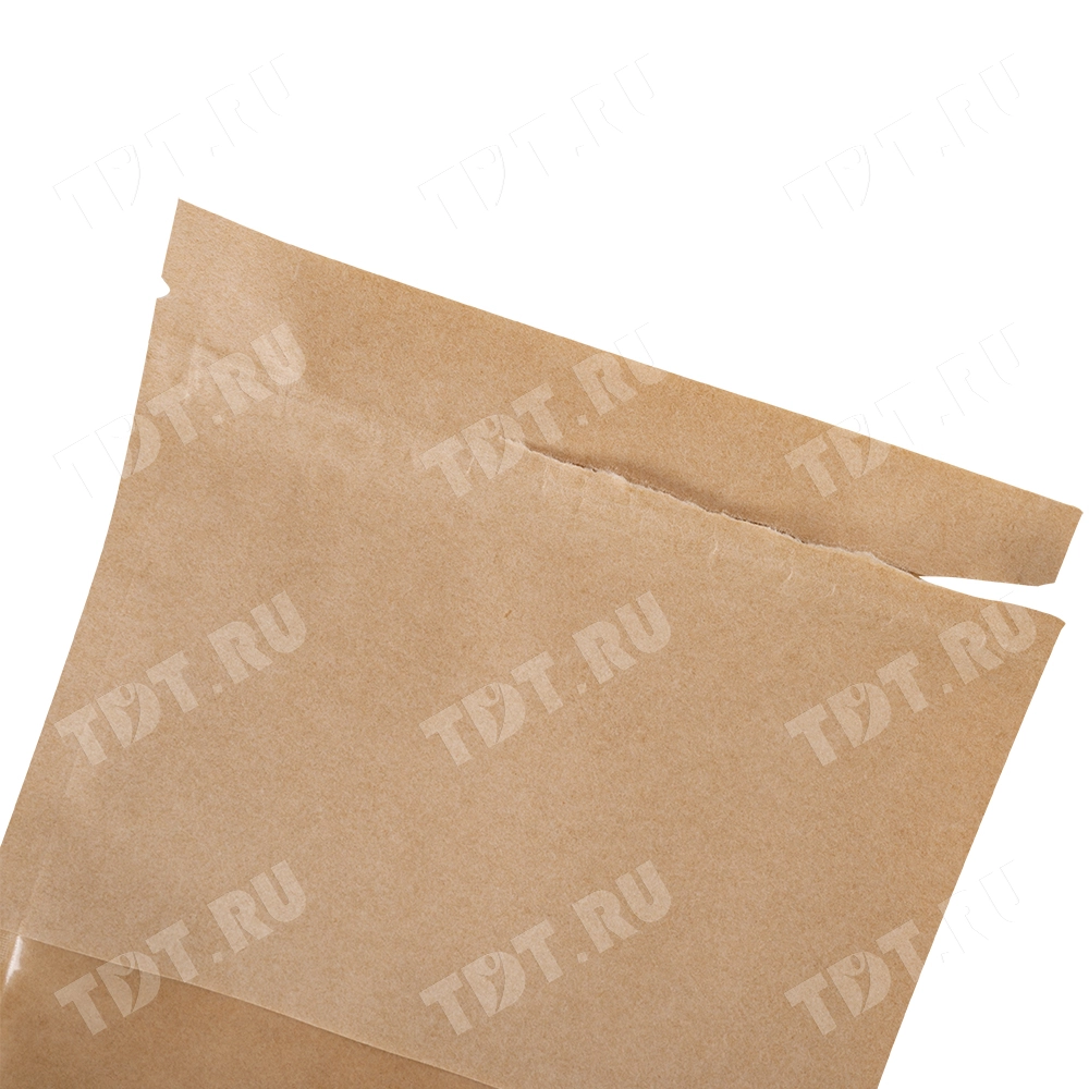 Крафт дой-пак с zip lock, прямоугольное окно 7-10 см, 10.5*3.5*18.5 см, 50 шт.