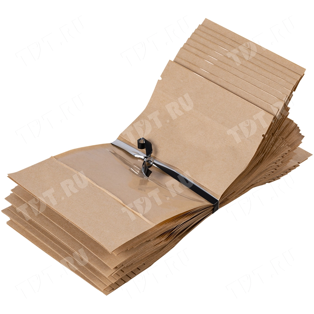 Крафт дой-пак с zip lock, прямоугольное окно 7-10 см, 10.5*3.5*18.5 см, 50 шт.