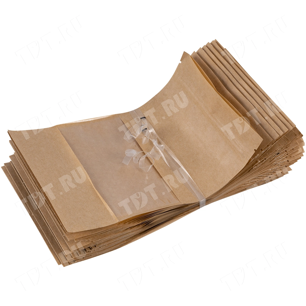 Крафт дой-пак с zip lock, прямоугольное окно 7 см, 13.5*4*22.5 см, 50 шт.