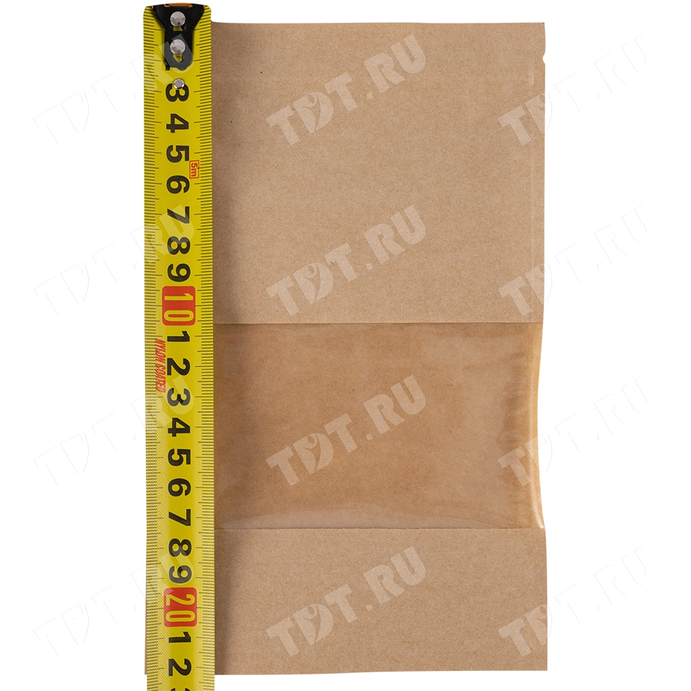 Крафт дой-пак с zip lock, прямоугольное окно 7 см, 13.5*4*22.5 см, 50 шт.