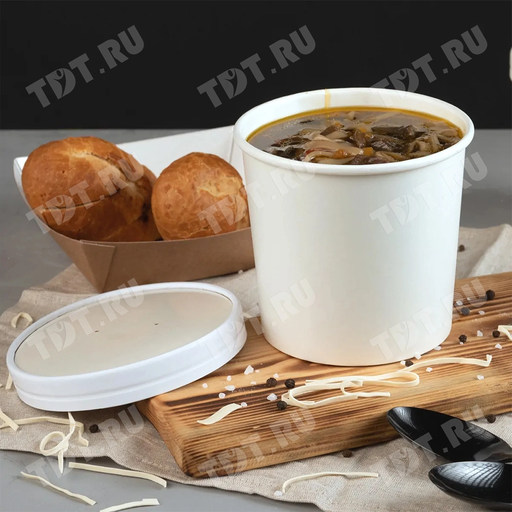 Супница с бумажной крышкой, белая, 1000 мл, 25 шт.