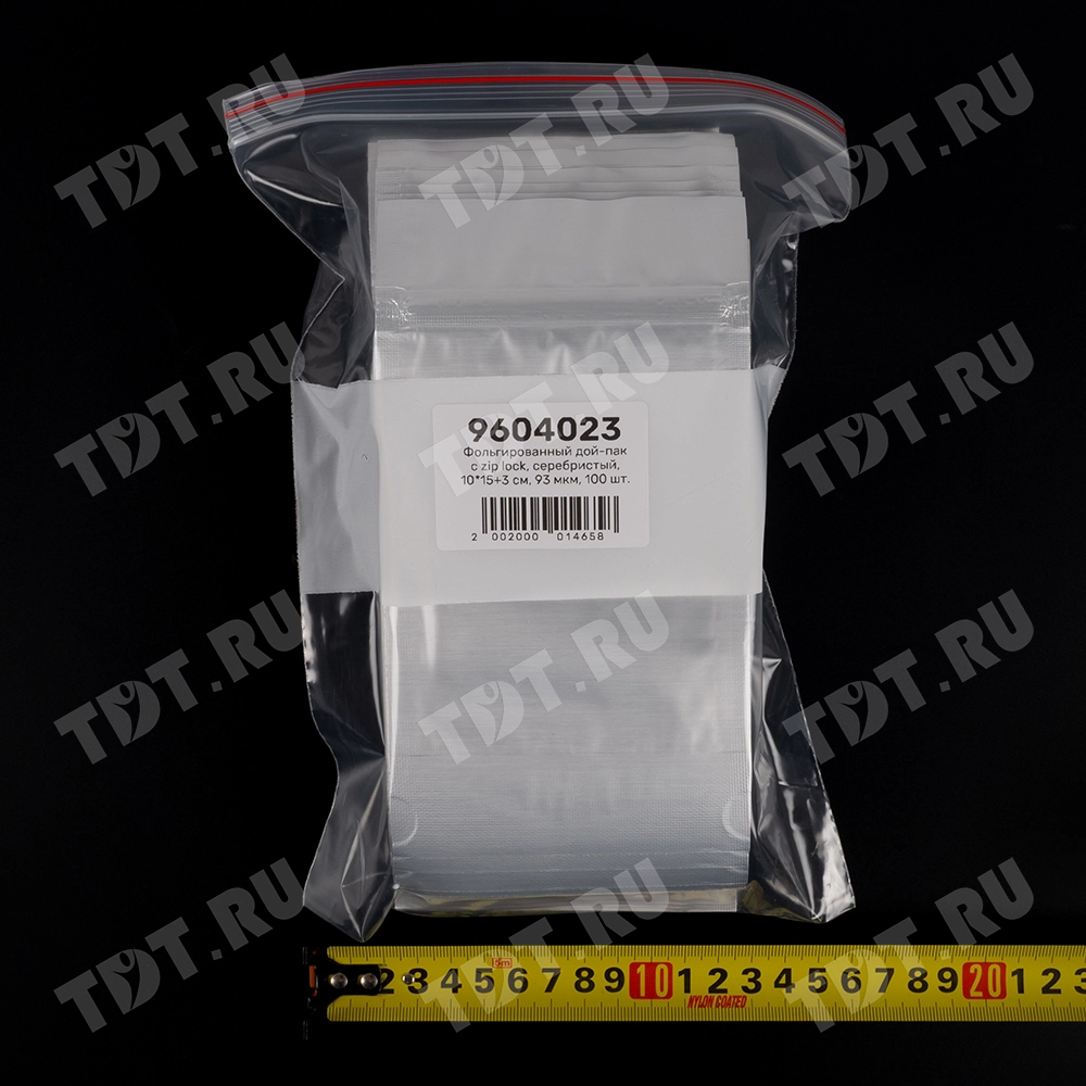 Фольгированный дой-пак с zip lock, серебристый, 10*15+3 см, 93 мкм, 100 шт.
