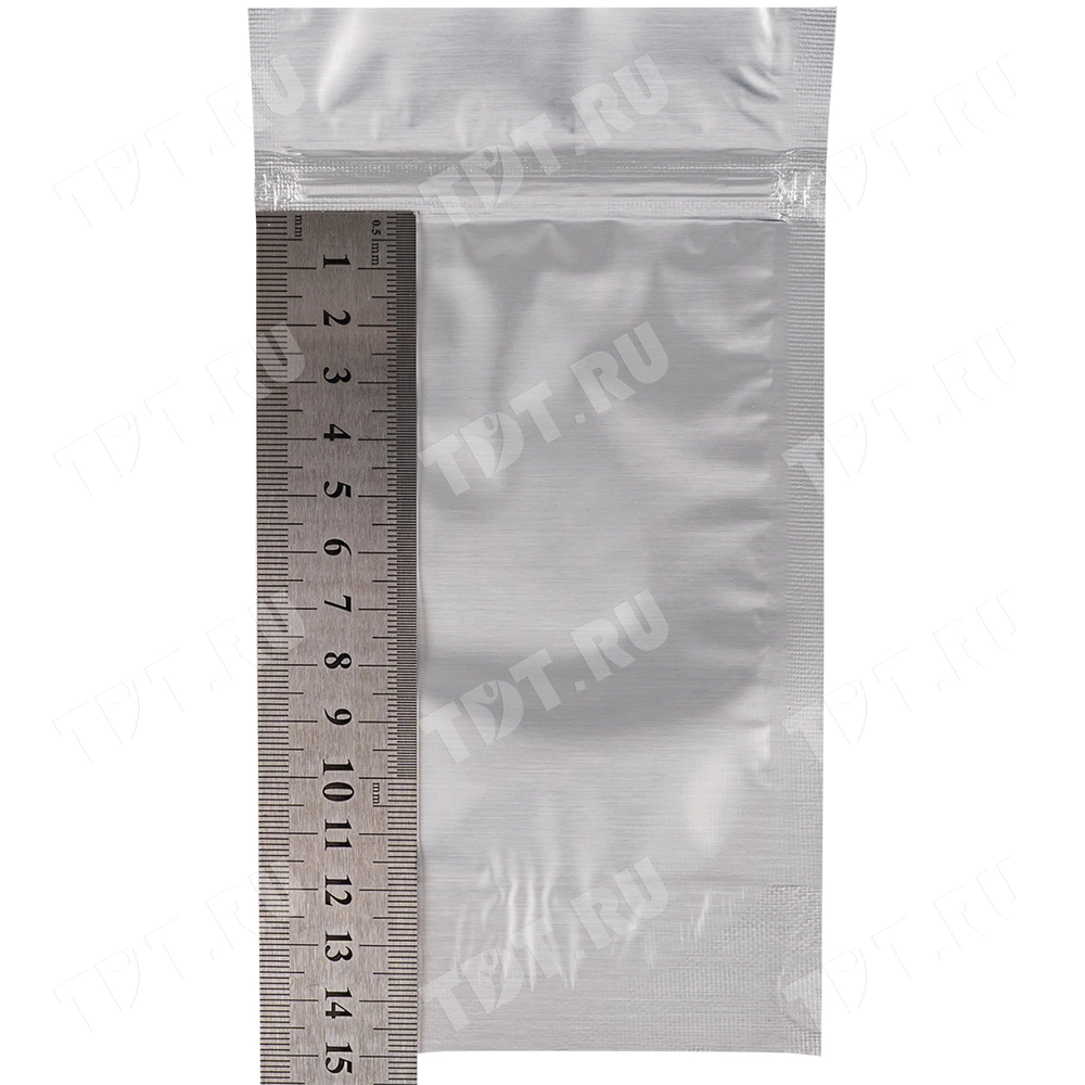 Фольгированный дой-пак с zip lock, серебристый, 10*15+3 см, 93 мкм, 100 шт.