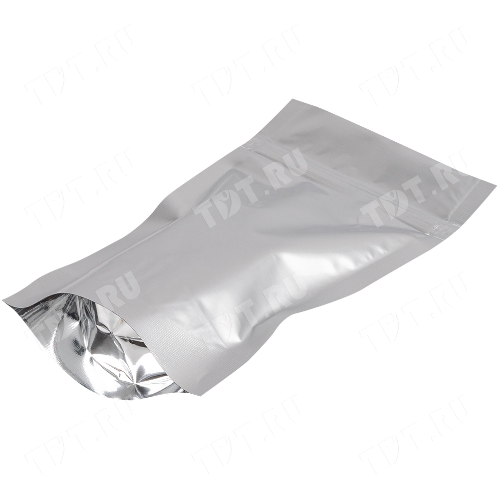 Фольгированный дой-пак с zip lock, серебристый, 10*15+3 см, 93 мкм, 100 шт.