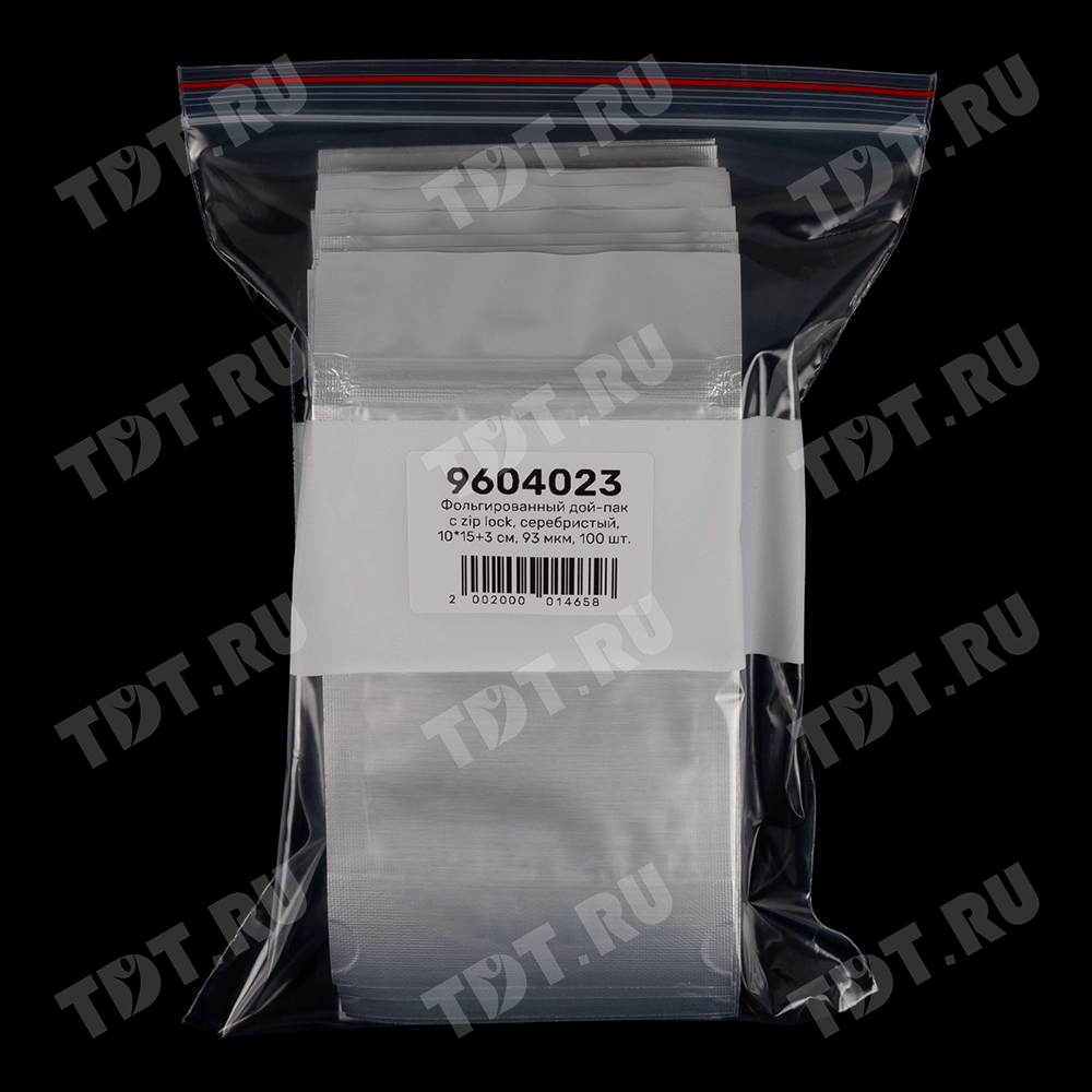 Фольгированный дой-пак с zip lock, серебристый, 10*15+3 см, 93 мкм, 100 шт.
