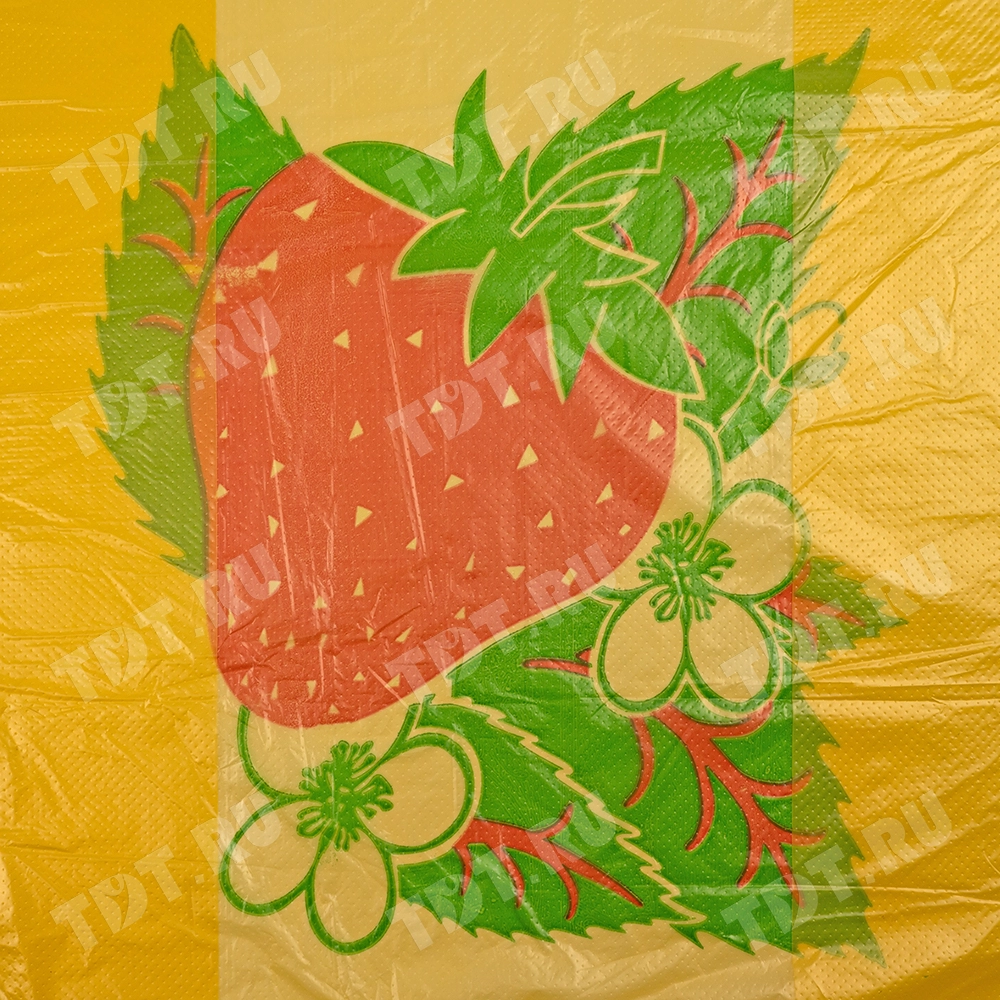 Пакет майка ПНД «Клубника» желтый, 30+16*55см, 25 мкм, 100шт.